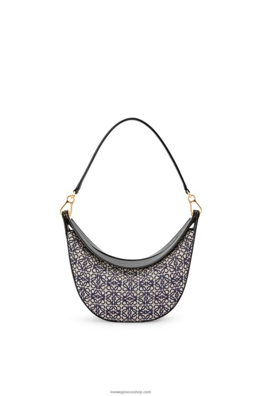 Loewe γυναίκες μικρό τσαντάκι luna σε αναγραμματισμένο ζακάρ και κλασικό δέρμα μοσχαριού RZR0J450 ναυτικό/μαύρο