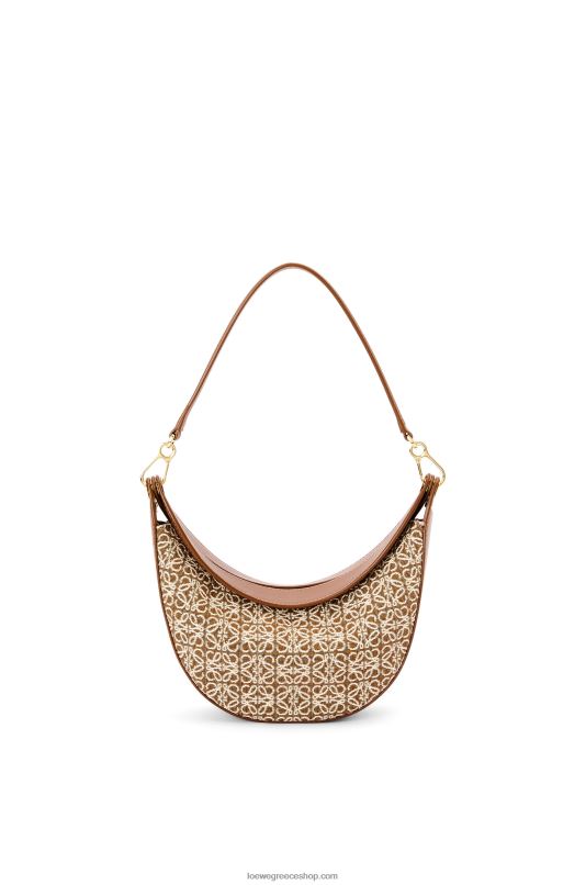 Loewe γυναίκες μικρό τσαντάκι luna σε αναγραμματισμένο ζακάρ και κλασικό δέρμα μοσχαριού RZR0J492 μαύρισμα/πεκάν