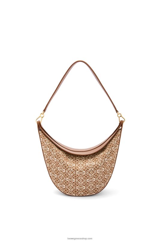 Loewe γυναίκες τσάντα luna σε αναγραμματισμένο ζακάρ και κλασικό δέρμα μοσχαριού RZR0J512 μαύρισμα/πεκάν