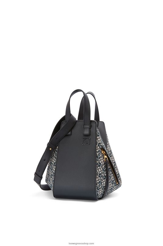Loewe γυναίκες μικρή τσάντα αιώρα σε αναγραμματισμένο ζακάρ και δέρμα μοσχαριού RZR0J520 ναυτικό/μαύρο