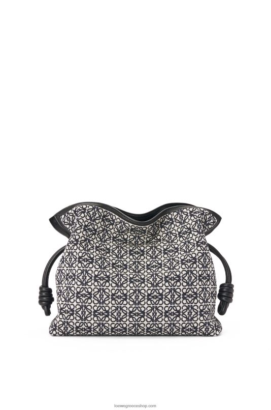 Loewe γυναίκες clutch φλαμένκο σε αναγραμματισμένο ζακάρ και δέρμα μοσχαριού RZR0J543 ναυτικό/μαύρο