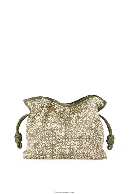 Loewe γυναίκες clutch φλαμένκο σε αναγραμματισμένο ζακάρ και δέρμα μοσχαριού RZR0J607 πράσινο/πράσινο αβοκάντο