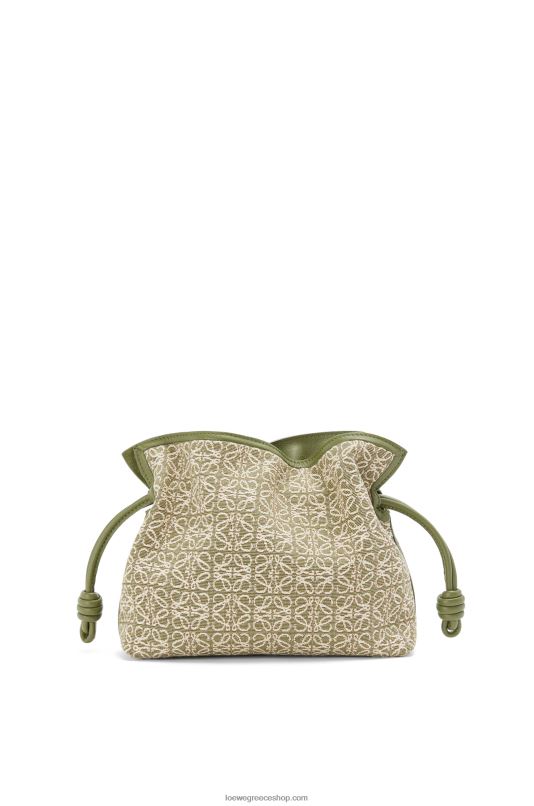 Loewe γυναίκες mini flamenco clutch σε αναγραμματισμένο ζακάρ και δέρμα μοσχαριού RZR0J291 πράσινο/πράσινο αβοκάντο