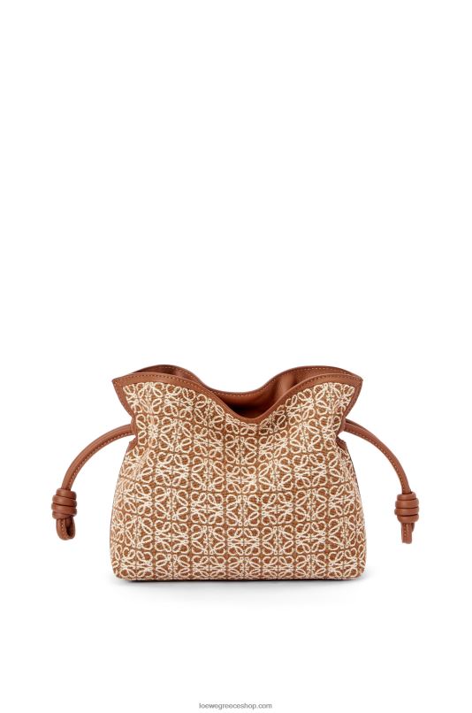 Loewe γυναίκες mini flamenco clutch σε αναγραμματισμένο ζακάρ και δέρμα μοσχαριού RZR0J310 μαύρισμα/πεκάν