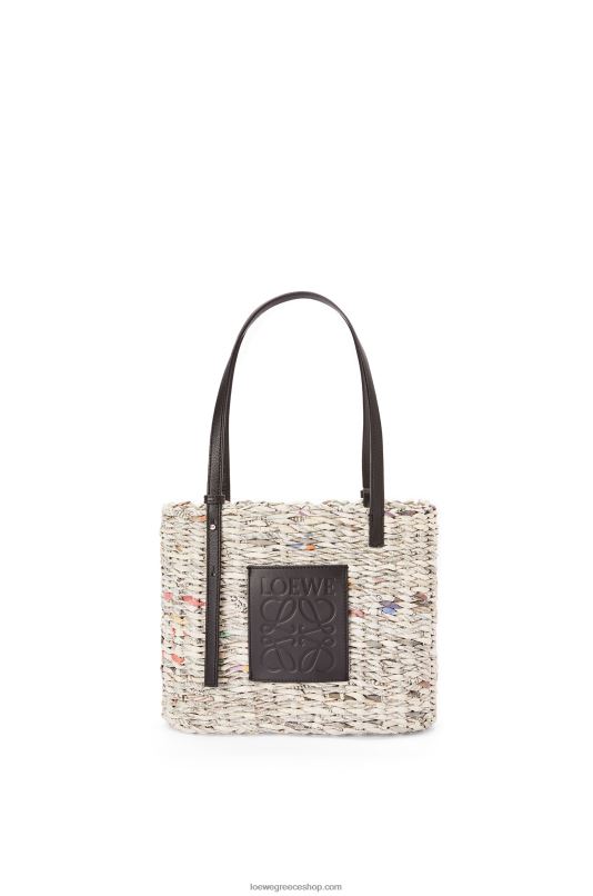 Loewe γυναίκες μικρή τετράγωνη τσάντα καλαθιού εφημερίδων σε χαρτί και δέρμα μοσχαριού RZR0J100 μαύρο/πολύχρωμο