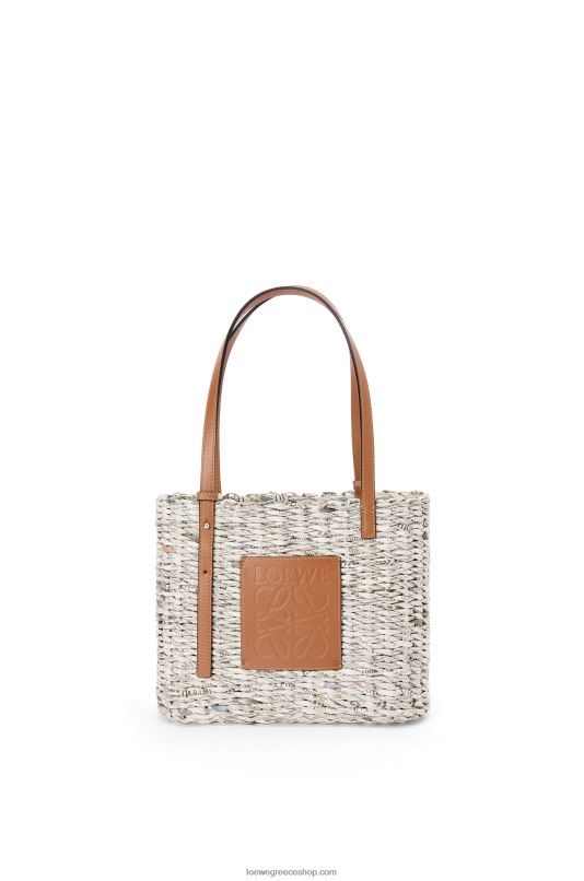 Loewe γυναίκες μικρή τετράγωνη τσάντα καλαθιού εφημερίδων σε χαρτί και δέρμα μοσχαριού RZR0J101 μαύρισμα/πολύχρωμος