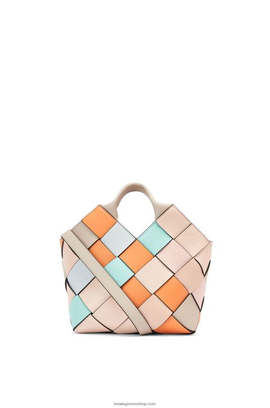 Loewe γυναίκες μικρή πλεονάζουσα δερμάτινη υφαντή τσάντα καλαθιού από δέρμα μοσχαριού RZR0J105 βερίκοκο/χρυσό