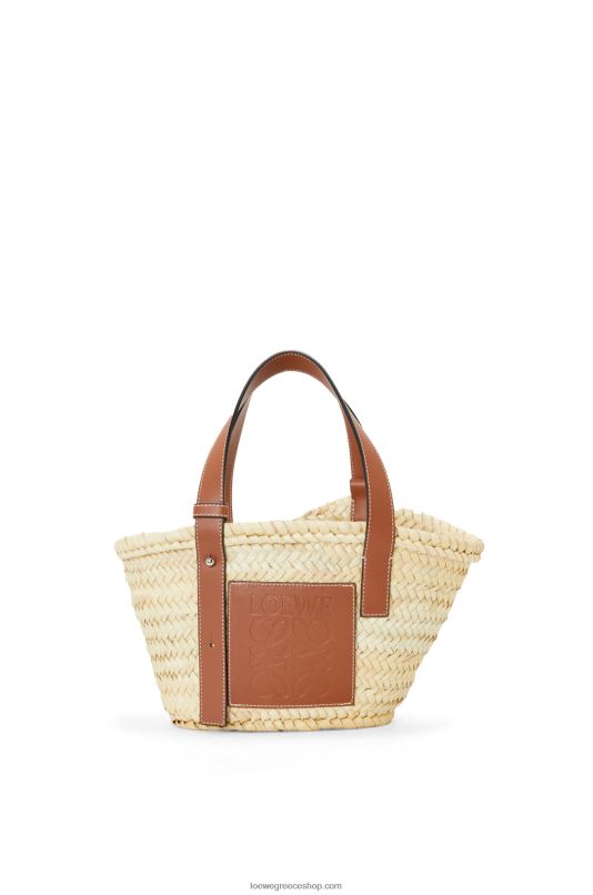 Loewe γυναίκες μικρό καλάθι τσάντα σε φύλλο φοίνικα και δέρμα μοσχαριού RZR0J20 φυσικός/μαύρισμα