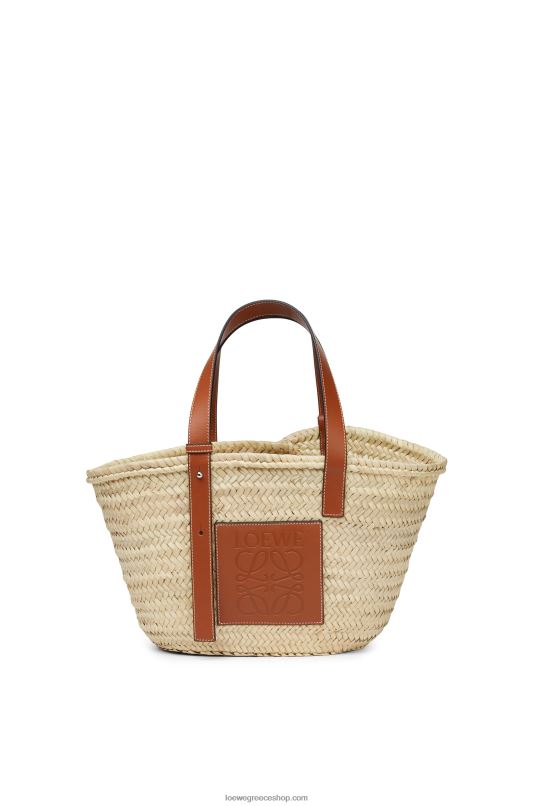 Loewe γυναίκες τσάντα καλαθιού σε φύλλο φοίνικα και δέρμα μοσχαριού RZR0J21 φυσικός/μαύρισμα