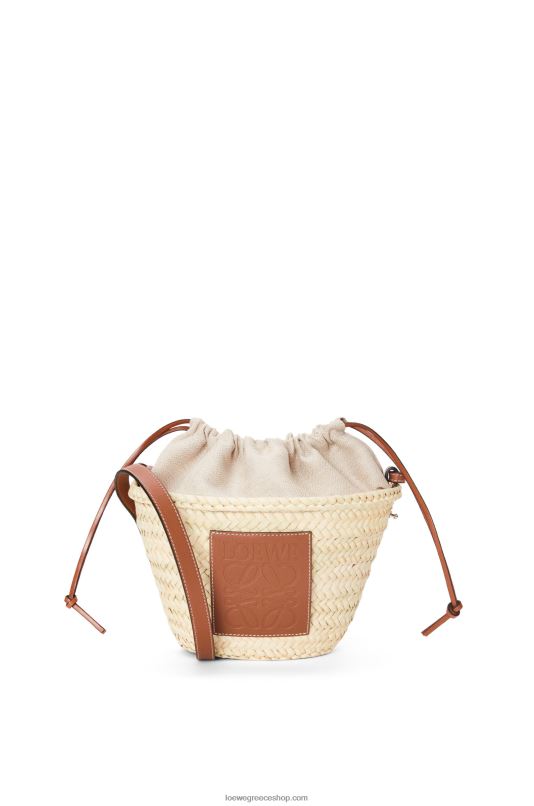 Loewe γυναίκες τσάντα κουβά με κορδόνι περίσφιξης σε φύλλο φοίνικα και δέρμα μοσχαριού RZR0J22 φυσικός/μαύρισμα