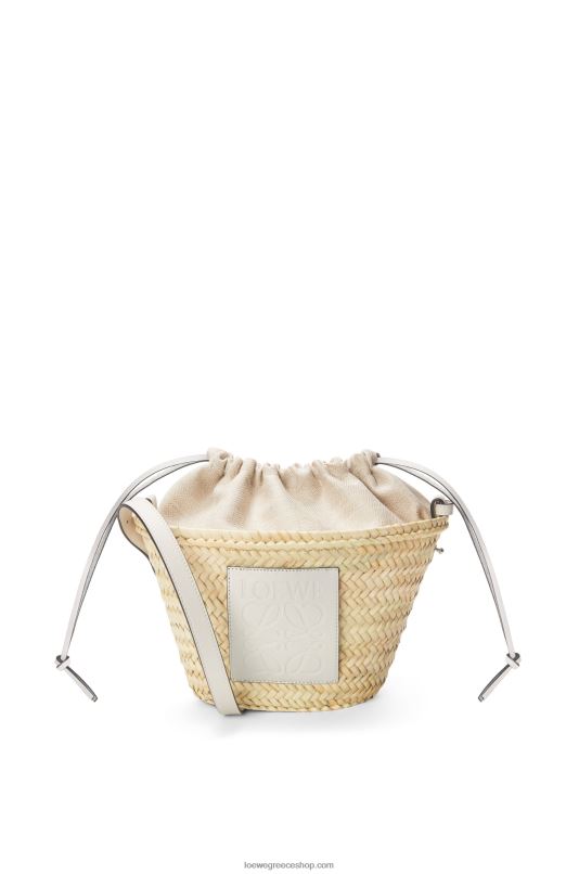 Loewe γυναίκες τσάντα κουβά με κορδόνι περίσφιξης σε φύλλο φοίνικα και δέρμα μοσχαριού RZR0J23 φυσικό/λευκό