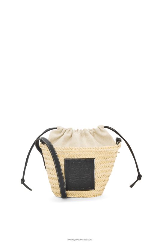 Loewe γυναίκες τσάντα κουβά με κορδόνι περίσφιξης σε φύλλο φοίνικα και δέρμα μοσχαριού RZR0J24 φυσικό/μαύρο