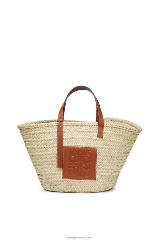 Loewe γυναίκες μεγάλο καλάθι τσάντα σε φύλλο φοίνικα και δέρμα μοσχαριού RZR0J37 φυσικός/μαύρισμα