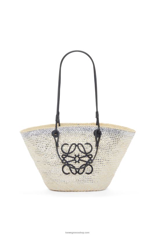 Loewe γυναίκες Αφρώδης αναγραμματισμένη τσάντα καλαθιού σε φοίνικα και δέρμα μοσχαριού RZR0J42 φυσικό/ασημί