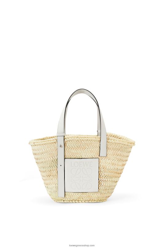 Loewe γυναίκες τσάντα καλαθιού σε φύλλο φοίνικα και δέρμα μοσχαριού RZR0J49 φυσικό/λευκό