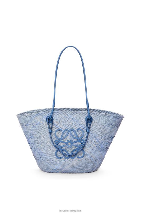 Loewe γυναίκες τσάντα καλαθιού anagram σε παλάμη iraca και δέρμα μοσχαριού RZR0J1 τζιν μπλε