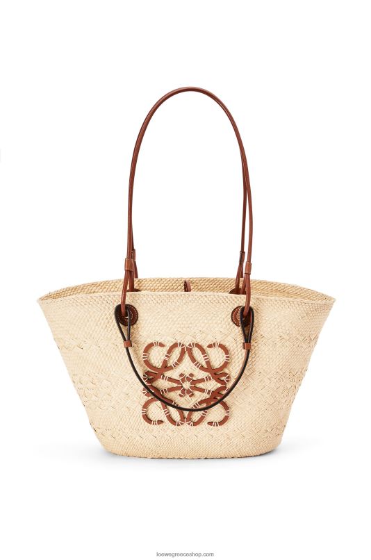 Loewe γυναίκες τσάντα καλαθιού anagram σε παλάμη iraca και δέρμα μοσχαριού RZR0J18 φυσικός/μαύρισμα