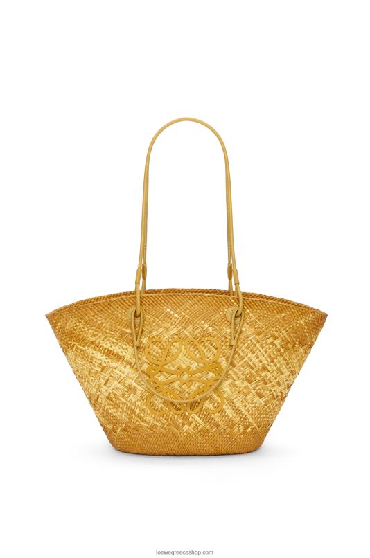 Loewe γυναίκες τσάντα καλαθιού anagram σε παλάμη iraca και δέρμα μοσχαριού RZR0J7 ώχρα