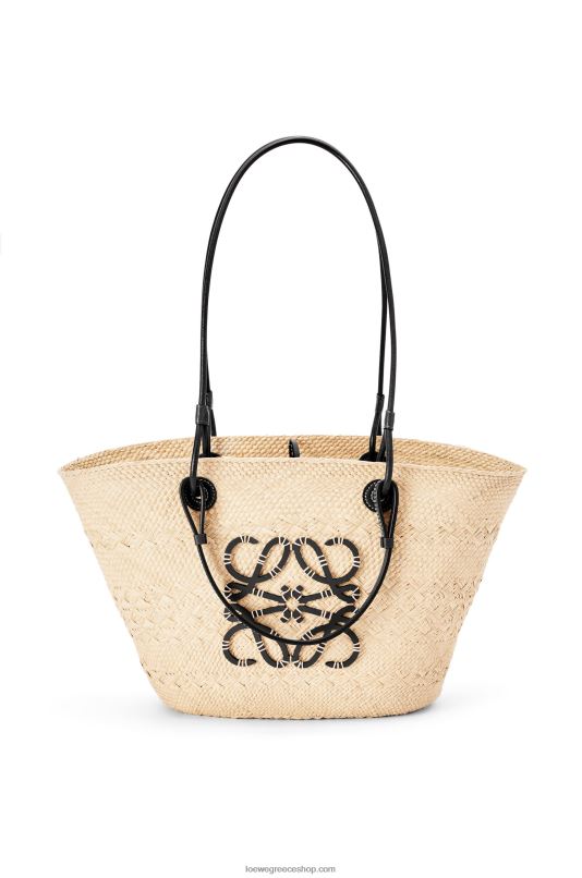 Loewe γυναίκες τσάντα καλαθιού anagram σε παλάμη iraca και δέρμα μοσχαριού RZR0J86 φυσικό/μαύρο