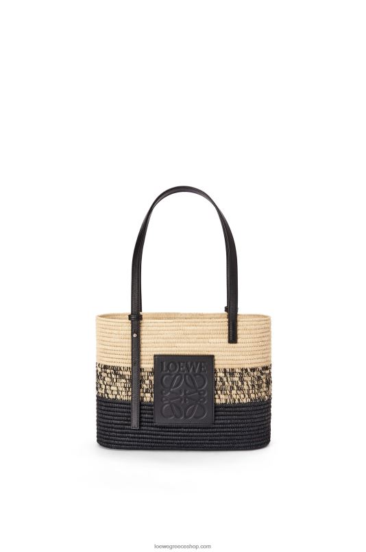 Loewe γυναίκες τετράγωνο καλάθι τσάντα σε degrade raffia και δέρμα μοσχαριού RZR0J99 φυσικό/μαύρο