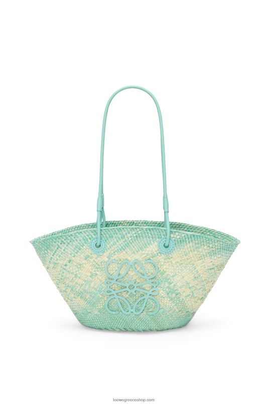 Loewe γυναίκες μικρό τσαντάκι με καλάθι αναγραμμάτων σε φοίνικα iraca και δέρμα μοσχαριού RZR0J110 φρέσκια μέντα