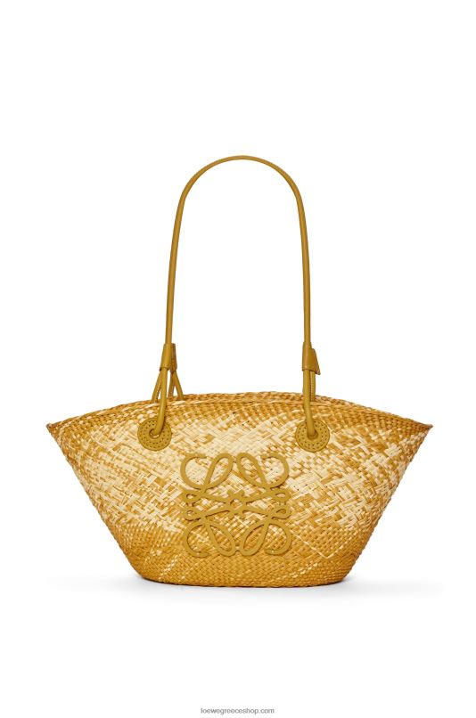 Loewe γυναίκες μικρό τσαντάκι με καλάθι αναγραμμάτων σε φοίνικα iraca και δέρμα μοσχαριού RZR0J8 ώχρα