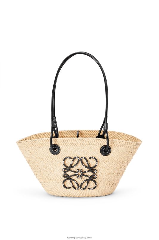 Loewe γυναίκες μικρό τσαντάκι με καλάθι αναγραμμάτων σε φοίνικα iraca και δέρμα μοσχαριού RZR0J85 φυσικό/μαύρο
