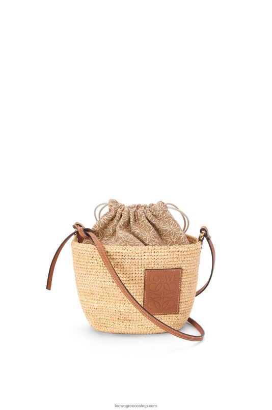 Loewe γυναίκες τσάντα pochette σε raffia, αναγραμματισμένο ζακάρ και δέρμα μοσχαριού RZR0J36 φυσικός/μαύρισμα