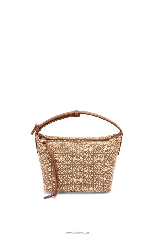 Loewe γυναίκες μικρό κυβικό τσαντάκι σε αναγραμματισμένο ζακάρ και δέρμα μοσχαριού RZR0J504 μαύρισμα/πεκάν