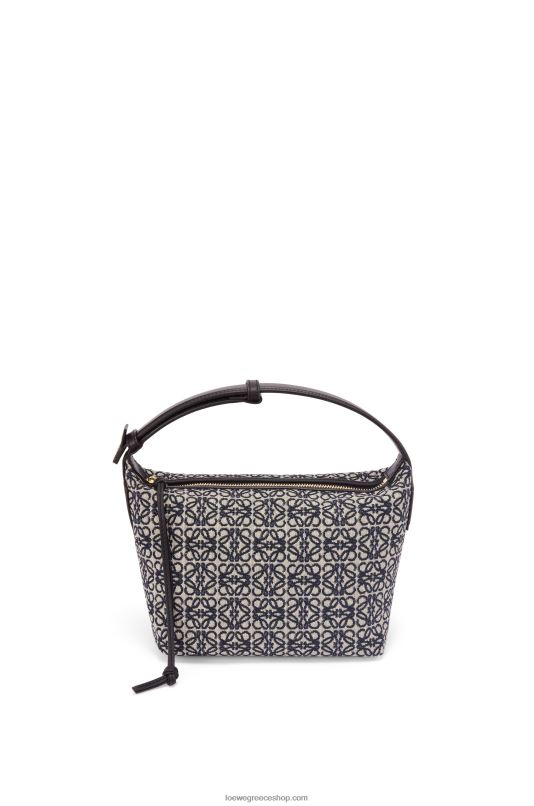 Loewe γυναίκες μικρό κυβικό τσαντάκι σε αναγραμματισμένο ζακάρ και δέρμα μοσχαριού RZR0J518 ναυτικό/μαύρο