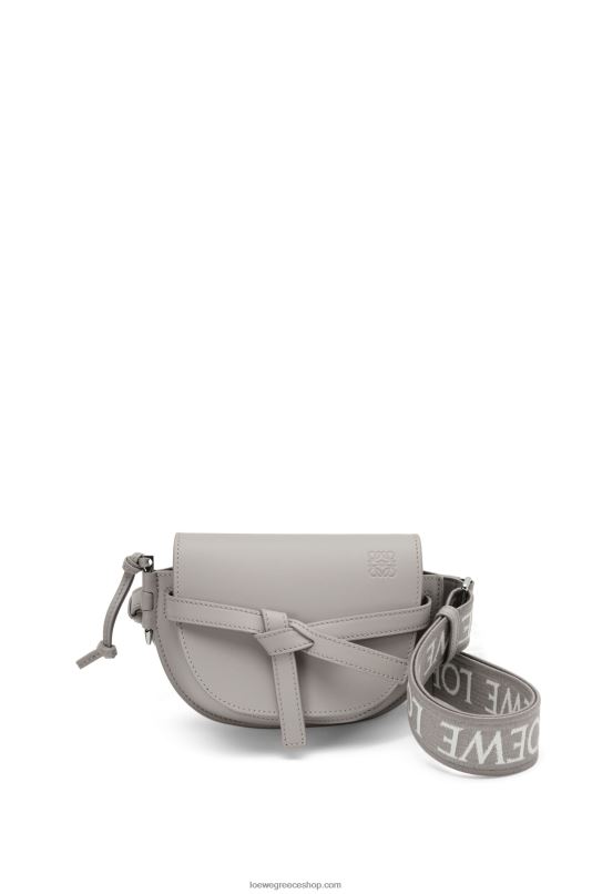 Loewe γυναίκες mini gate διπλή τσάντα από απαλό δέρμα μοσχαριού και ζακάρ RZR0J195 μαργαριταρένιο γκρι