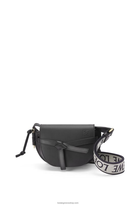 Loewe γυναίκες mini gate διπλή τσάντα από απαλό δέρμα μοσχαριού και ζακάρ RZR0J197 μαύρος