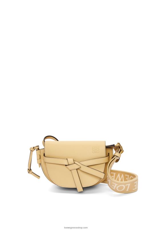 Loewe γυναίκες mini gate διπλή τσάντα από απαλό δέρμα μοσχαριού και ζακάρ RZR0J209 βούτυρο