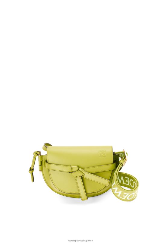 Loewe γυναίκες mini gate διπλή τσάντα από απαλό δέρμα μοσχαριού και ζακάρ RZR0J210 ασβέστη κίτρινο