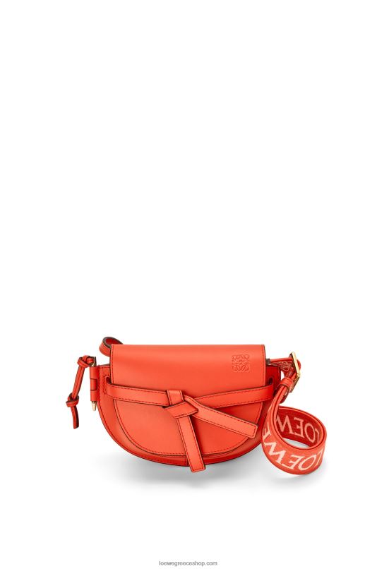Loewe γυναίκες mini gate διπλή τσάντα από απαλό δέρμα μοσχαριού και ζακάρ RZR0J212 πορτοκαλί ανατολή του ηλίου