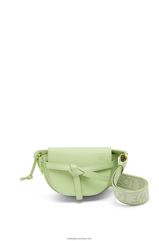 Loewe γυναίκες mini gate διπλή τσάντα από απαλό δέρμα μοσχαριού και ζακάρ RZR0J232 ανοιχτό ανοιχτό πράσινο