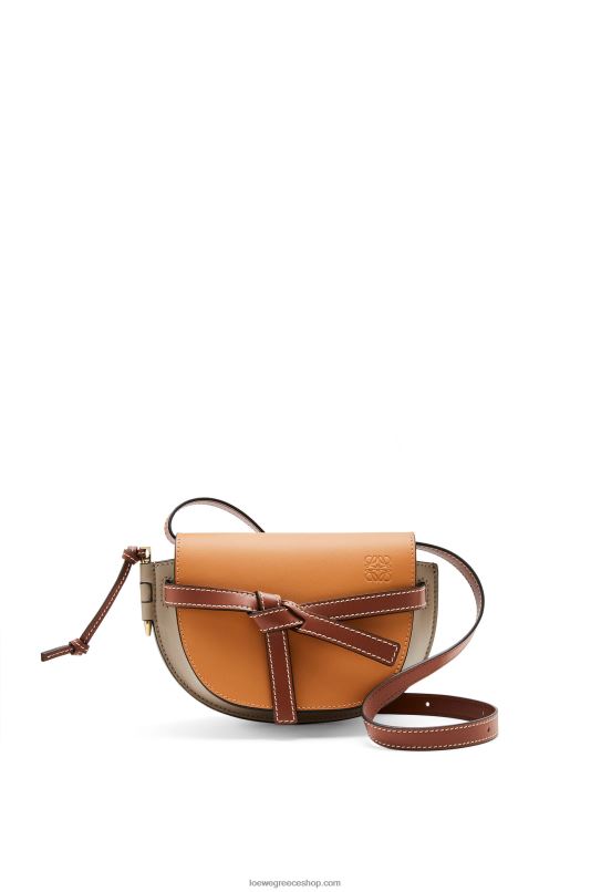 Loewe γυναίκες mini gate διπλή τσάντα σε απαλό δέρμα μοσχαριού RZR0J238 πορτοκαλί/ανοιχτό γκρι/χρώμα σκουριάς