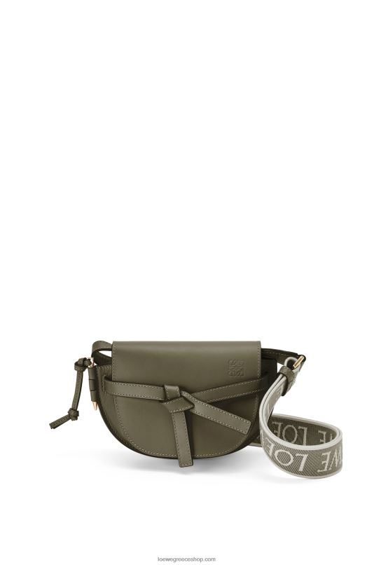 Loewe γυναίκες mini gate διπλή τσάντα από απαλό δέρμα μοσχαριού και ζακάρ RZR0J239 πράσινο του φθινοπώρου
