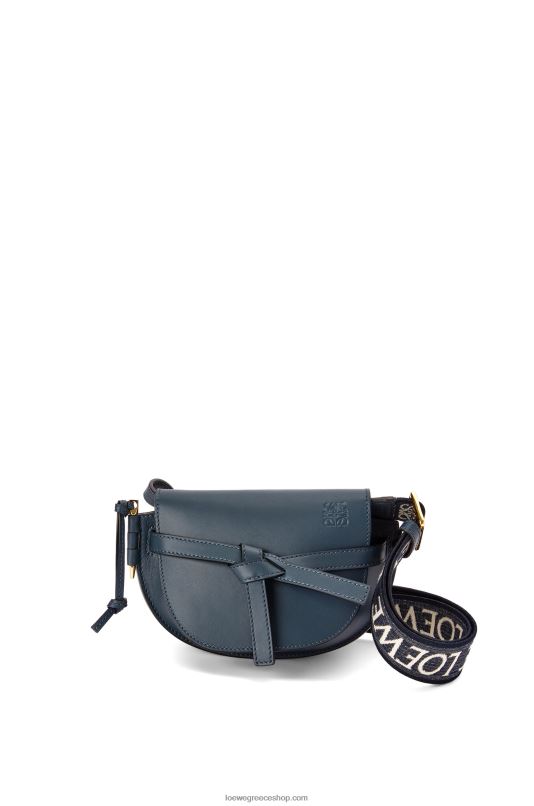Loewe γυναίκες mini gate διπλή τσάντα από απαλό δέρμα μοσχαριού και ζακάρ RZR0J268 μπλε όνυχα