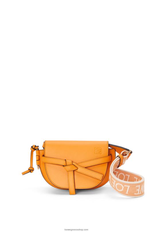 Loewe γυναίκες mini gate διπλή τσάντα από απαλό δέρμα μοσχαριού και ζακάρ RZR0J275 μανταρίνι