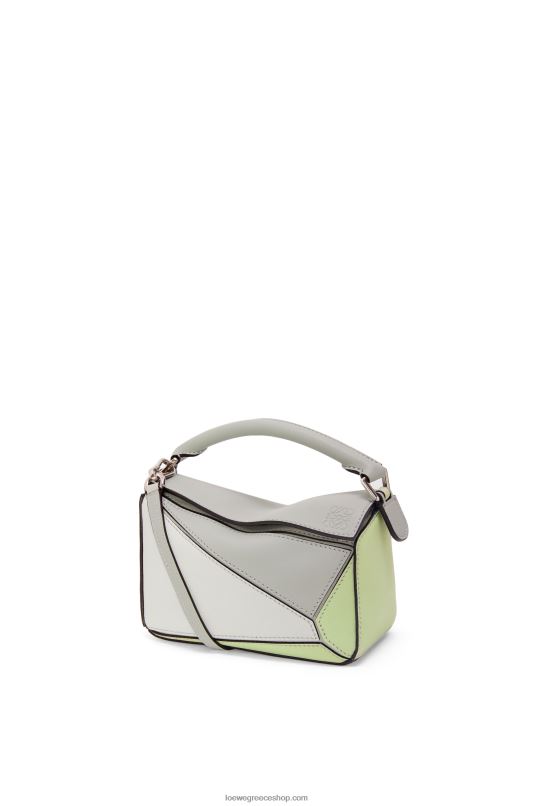 Loewe γυναίκες μίνι τσάντα παζλ σε κλασικό δέρμα μοσχαριού RZR0J257 τεφρό γκρι/ανοιχτό κελαντόνι