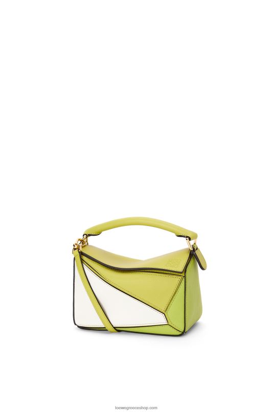 Loewe γυναίκες μίνι τσάντα παζλ σε κλασικό δέρμα μοσχαριού RZR0J286 ασβέστη κίτρινο/λευκό