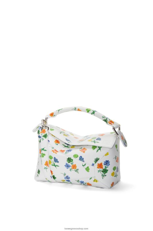 Loewe γυναίκες μικρή τσάντα παζλ λουλουδιών σε σατέν δέρμα μοσχαριού RZR0J394 λευκό/πολύχρωμο