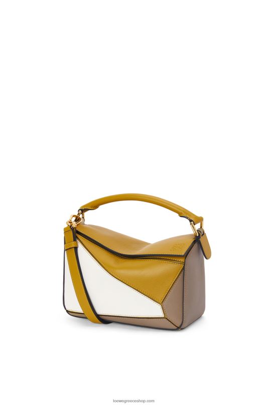 Loewe γυναίκες μικρή τσάντα παζλ σε κλασικό δέρμα μοσχαριού RZR0J497 ώχρα/μαλακό λευκό