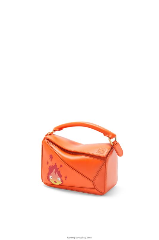 Loewe γυναίκες Μίνι τσάντα παζλ calcifer σε σατέν δέρμα μοσχαριού RZR0J261 πορτοκάλι