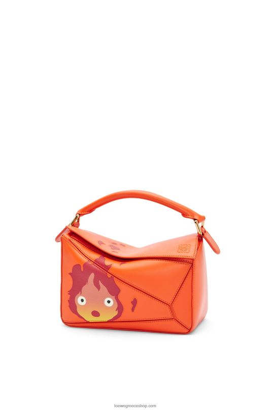Loewe γυναίκες calcifer μικρή τσάντα παζλ από σατέν δέρμα μοσχαριού RZR0J441 πορτοκάλι