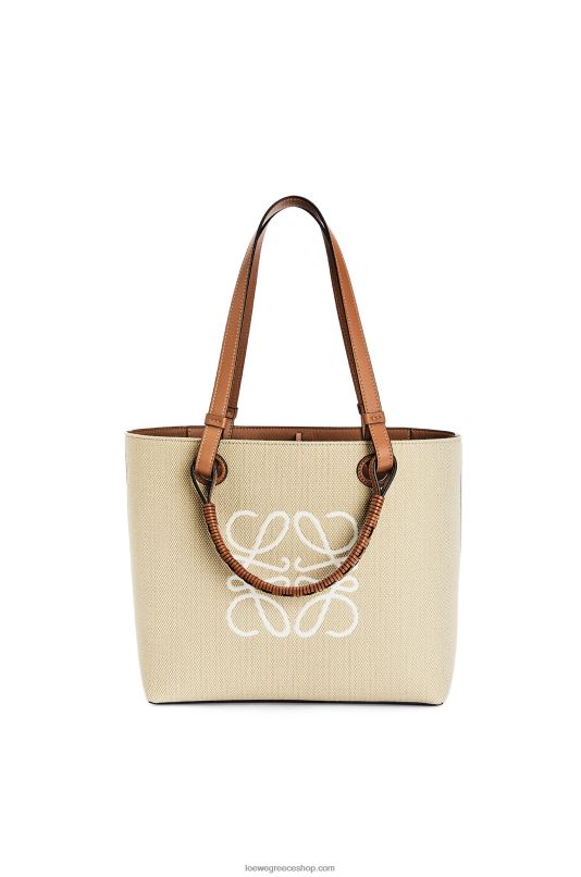 Loewe γυναίκες μικρή τσάντα αναγραμματισμού σε ζακάρ και δέρμα μοσχαριού RZR0J121 εκρού/ταν