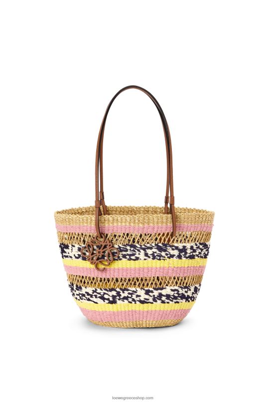 Loewe γυναίκες καλάθι τσάντα σε χόρτο ελέφαντα και δέρμα μοσχαριού RZR0J94 φυσική/ροζ τουλίπα