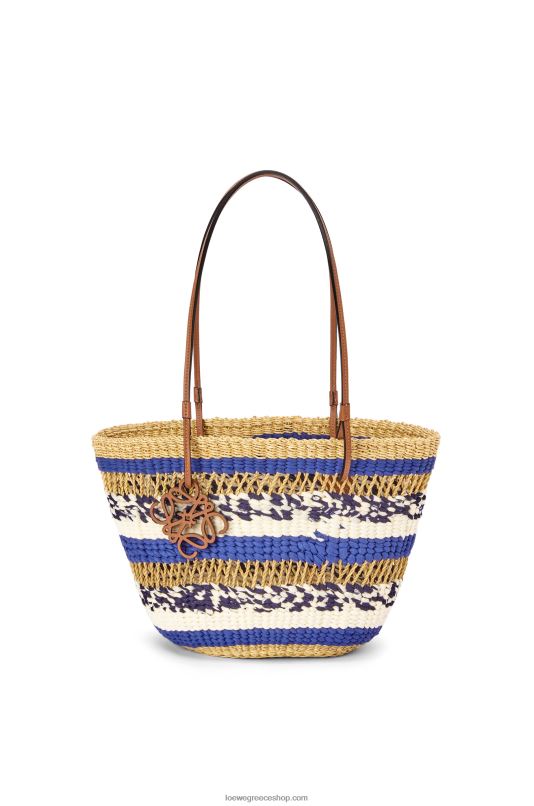 Loewe γυναίκες καλάθι τσάντα σε χόρτο ελέφαντα και δέρμα μοσχαριού RZR0J95 φυσικό/μπλε