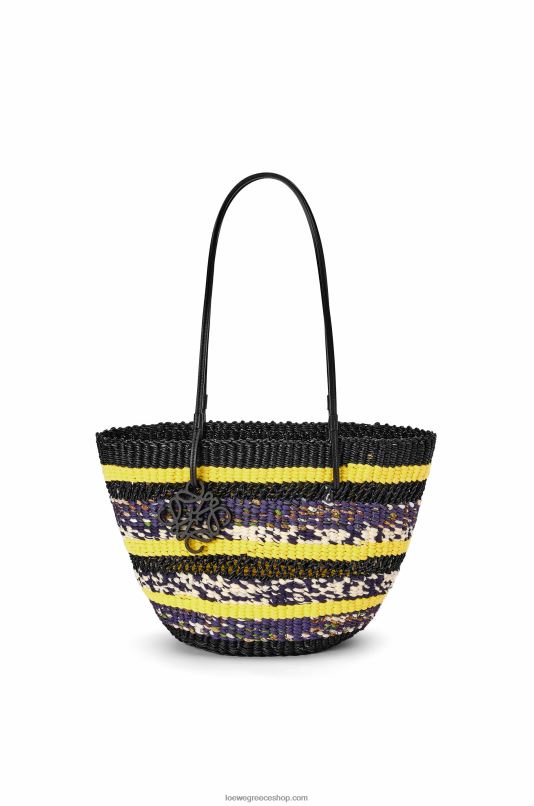 Loewe γυναίκες καλάθι τσάντα σε χόρτο ελέφαντα και δέρμα μοσχαριού RZR0J96 μαύρο/κίτρινο
